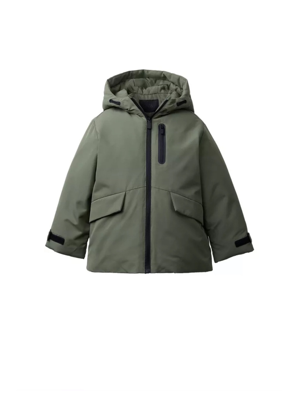Zara Kids Hooded Puffer Jacket in Olive